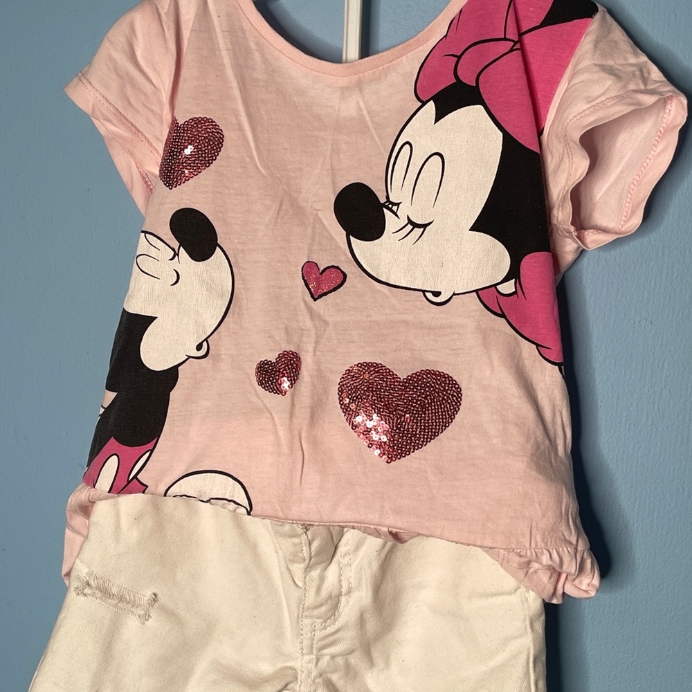 Disney kids shirt and H&M shorts